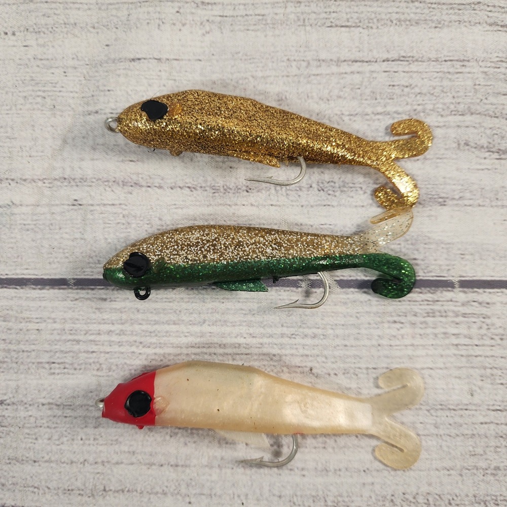 DOA Lures 4 inch Soft Body Swimbait Fishing Lures Set of 3 Gold Green Red Head